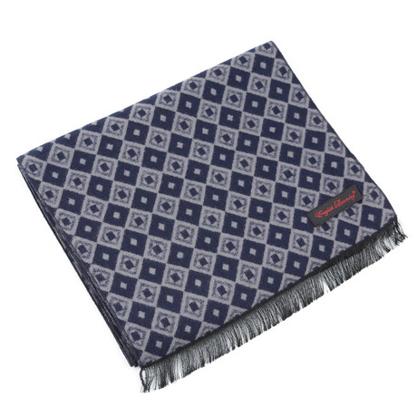 Brushed Silk Multi-Check Scarf // Navy