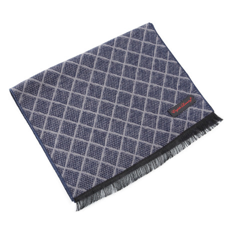 Brushed Silk Diamonds Scarf // Navy