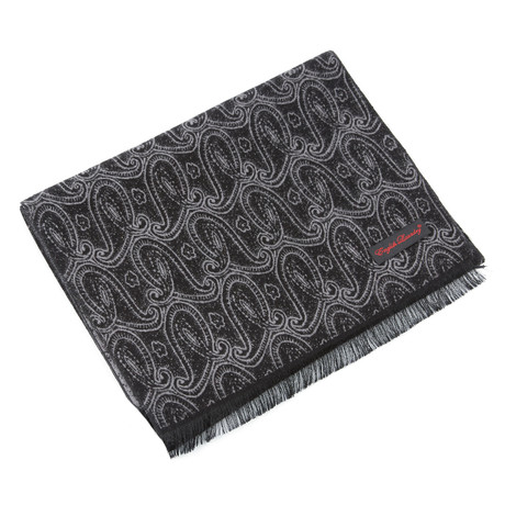Brushed Silk Paisley Scarf // Black