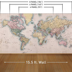Vintage Map Wall Mural Decal (4 Panels // 93" Width)