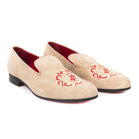 Suede Dragon Embroidered Slip-On // Beige (Euro: 39)