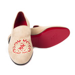Suede Dragon Embroidered Slip-On // Beige (Euro: 39)
