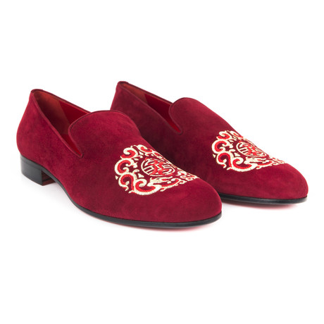 Suede Dragon Embroidered Slip-On // Bordeaux (Euro: 39)