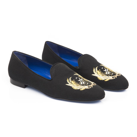 Canvas Plume Embroidered Slip-On // Black (Euro: 39)