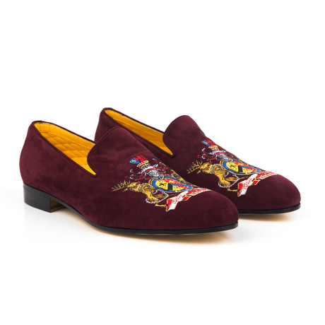 Suede Deer Crest Embroidered Slip-On // Bordeaux (Euro: 39)