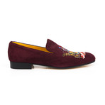 Suede Deer Crest Embroidered Slip-On // Bordeaux (Euro: 39)