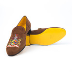 Suede Deer Crest Embroidered Slip-On // Brown (Euro: 39)