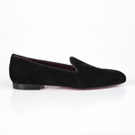 Suede Logo Embroidered Slip-On // Black (Euro: 39)