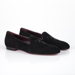 Suede Logo Embroidered Slip-On // Black (Euro: 39)