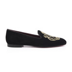 Suede Emblem Embroidered Slip-On // Black (Euro: 40)