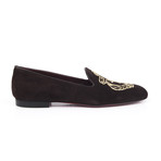 Suede Emblem Embroidered Slip-On // Brown (Euro: 41)