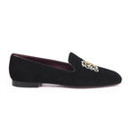 Suede Scrolled Motif Embroidered Slip-On // Black (Euro: 39)