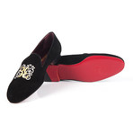 Suede Scrolled Motif Embroidered Slip-On // Black (Euro: 39)