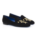 Suede Plume Embroidered Slip-On // Black (Euro: 42)