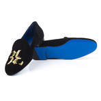 Suede Plume Embroidered Slip-On // Black (Euro: 42)