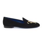 Suede Plume Embroidered Slip-On // Black (Euro: 42)