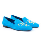 Suede Plume Embroidered Slip-On // Turquoise (Euro: 41.5)