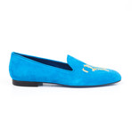 Suede Plume Embroidered Slip-On // Turquoise (Euro: 41.5)