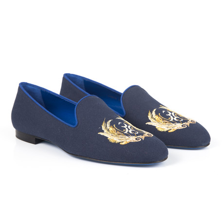 Canvas Plume Embroidered Slip-On // Blue (Euro: 39)