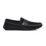 Suede + Crocodile Embossed Calfskin Leather Driving Shoe // Black (Euro: 39)