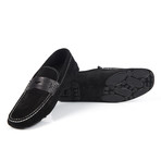 Suede + Crocodile Embossed Calfskin Leather Driving Shoe // Black (Euro: 39)