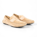 Suede + Crocodile Embossed Calfskin Leather Driving Shoe // Beige (Euro: 41)