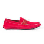 Suede + Crocodile Embossed Calfskin Leather Driving Shoe // Red (Euro: 43)