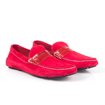 Suede + Crocodile Embossed Calfskin Leather Driving Shoe // Red (Euro: 43)