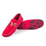 Suede + Crocodile Embossed Calfskin Leather Driving Shoe // Red (Euro: 43)