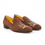 Suede Deer Crest Embroidered Slip-On // Brown (Euro: 39)