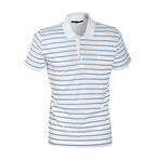 Jersey Knit Polo Shirt // White + Teal Stripe (2XL)
