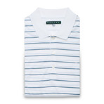 Jersey Knit Polo Shirt // White + Teal Stripe (S)
