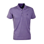 Jersey Knit Polo Shirt // Violet + Black Stripe (M)