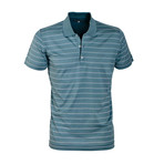 Jersey Knit Polo Shirt // Teal Stripe (M)