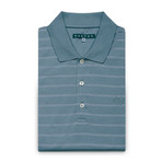 Jersey Knit Polo Shirt // Teal Stripe (L)