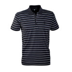 Jersey Knit Polo Shirt // Navy + Grey Stripe (L)