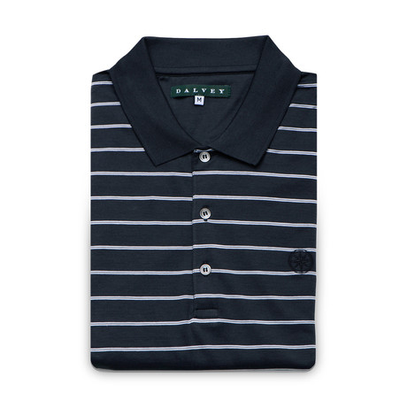 Jersey Knit Polo Shirt // Navy + Grey Stripe (S)