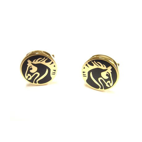 ST. Dupont Cheval Cufflinks // Yellow Gold Plated + Black Lacquer