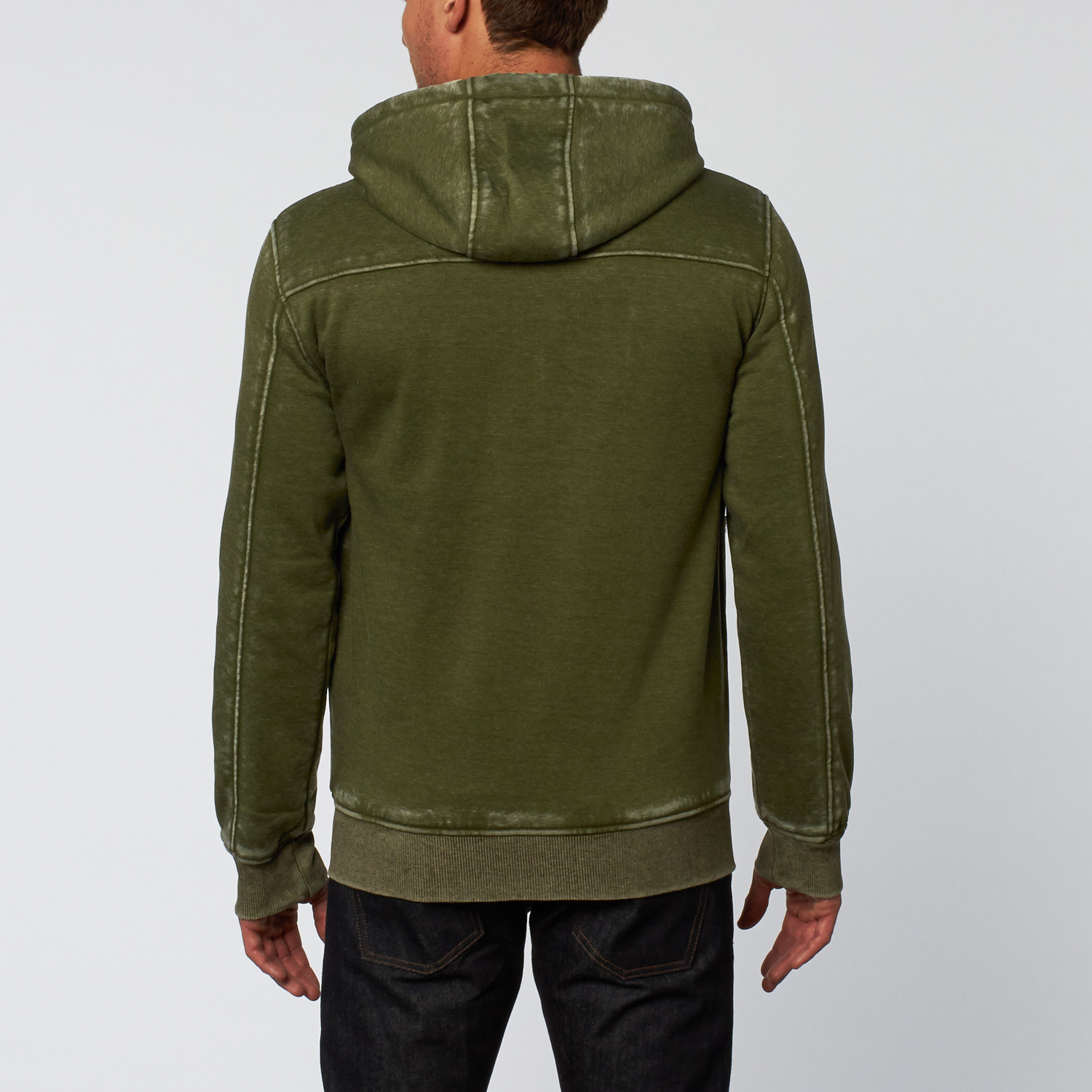 Burnout Fleece Zip-Up Sweater // Olive (M) - X Ray Jeans - Touch of Modern