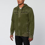 Burnout Fleece Zip-Up Sweater // Olive (2XL)