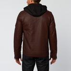 Distressed Moto Hooded Jacket // Burgundy (L)