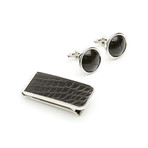 Genuine Alligator Money Clip + Cufflinks Set // Black