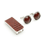 Genuine Alligator Money Clip + Cufflinks Set // Cognac