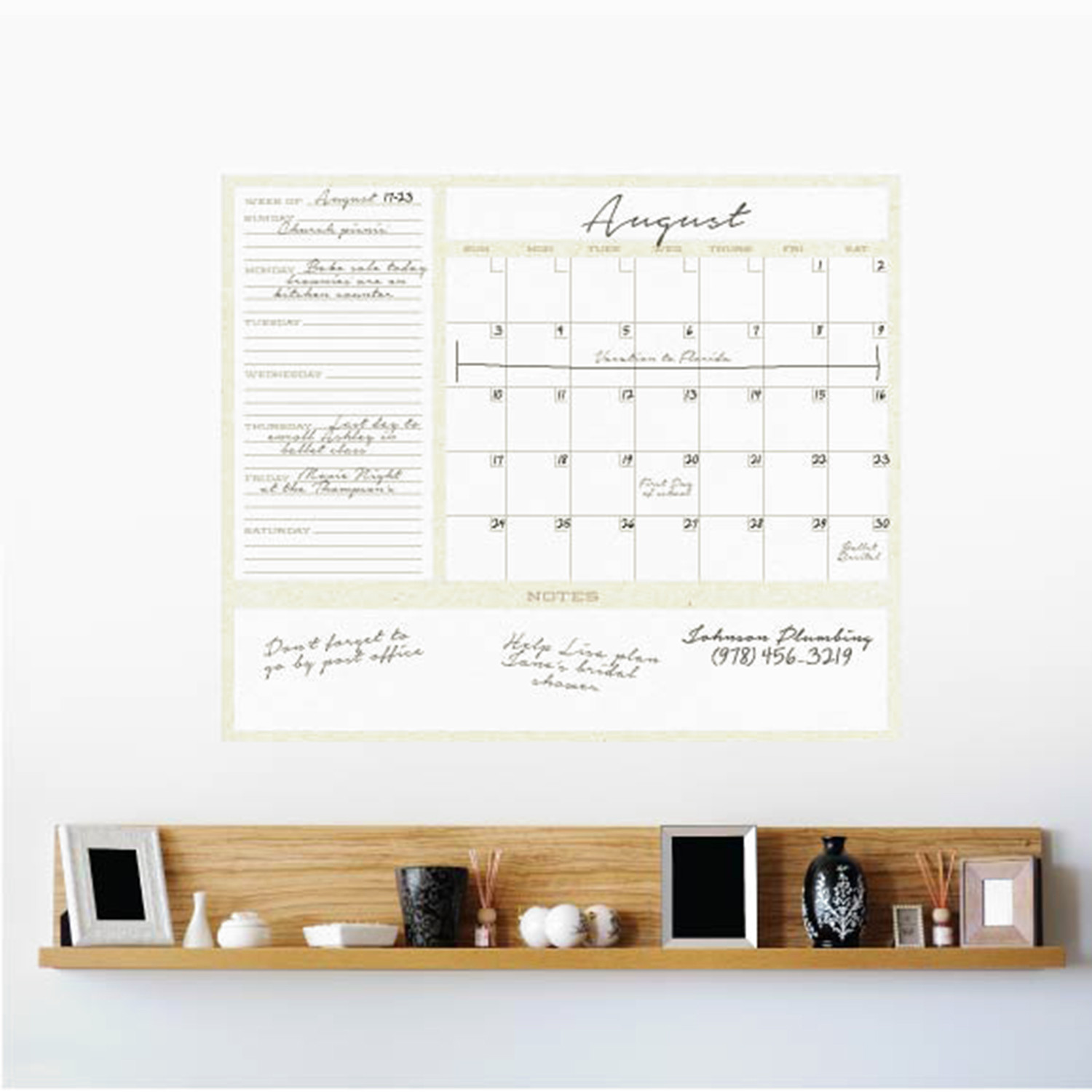 Dry Erase 1-Month Calendar Decal - Writable Wall Calendars - Touch of ...