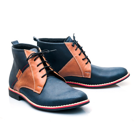 Two Tone Lace-Up Boot // Navy + Cognac (Euro: 40)