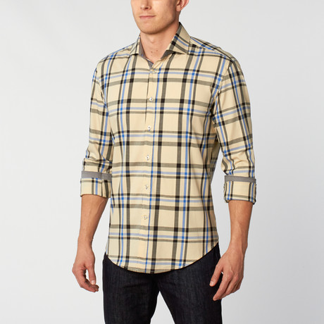 Flannel Button-Up // Beige + Blue Check (S)