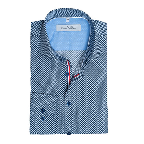 Button-Down Dress Shirt // Navy + Light Blue (S)