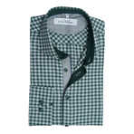 Flannel Button-Up // Grey + Green Check (L)