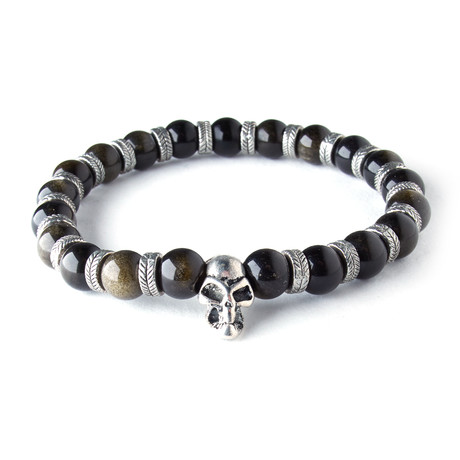 Beaded Skull Bracelet // Brown Obsidian
