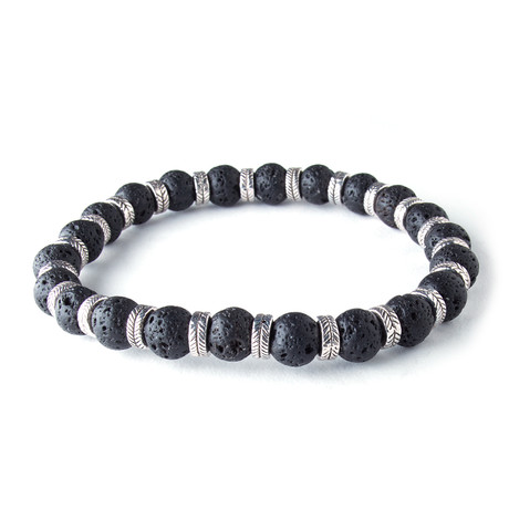 Lava Bead Bracelet // Silver + Black